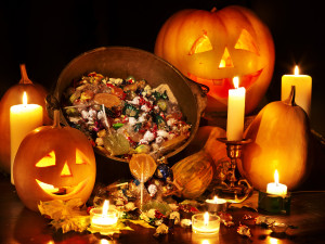 Halloween pumpkins and candy.
